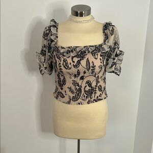 Express Black and Cream Ruffle Blouse